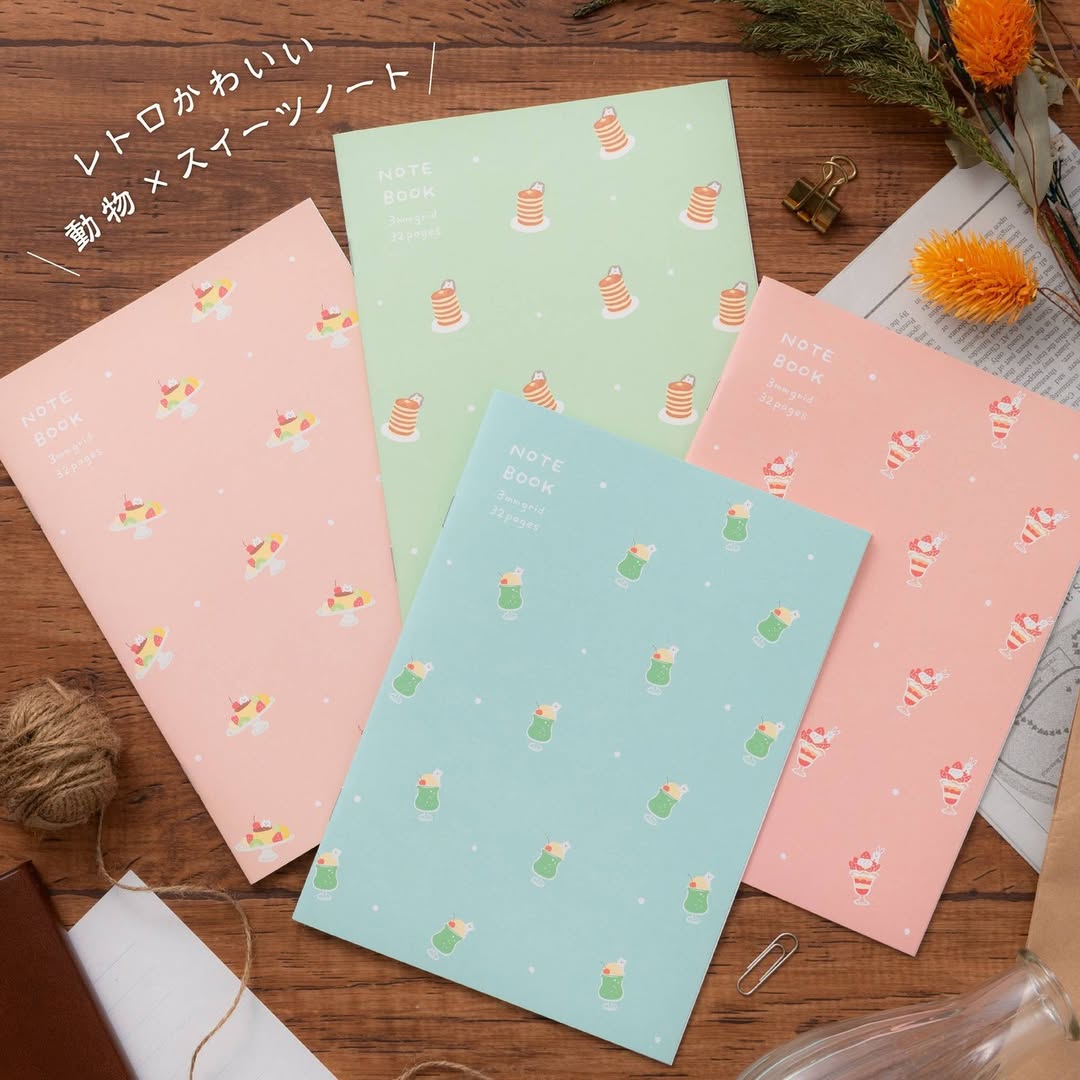 ダイソー かわいい動物とスイーツ柄のノートシリーズ