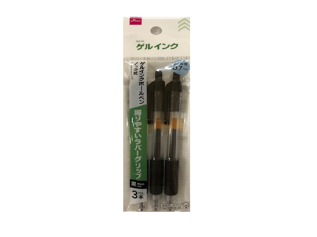 ゲルインクボールペン（ノック式、３本、黒）