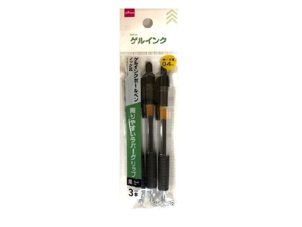 ゲルインクボールペン（ノック式、３本、黒）