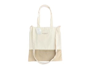 トートバッグ（バイカラー、ショルダーひも付、ベージュ） ダイソー(DAISO)