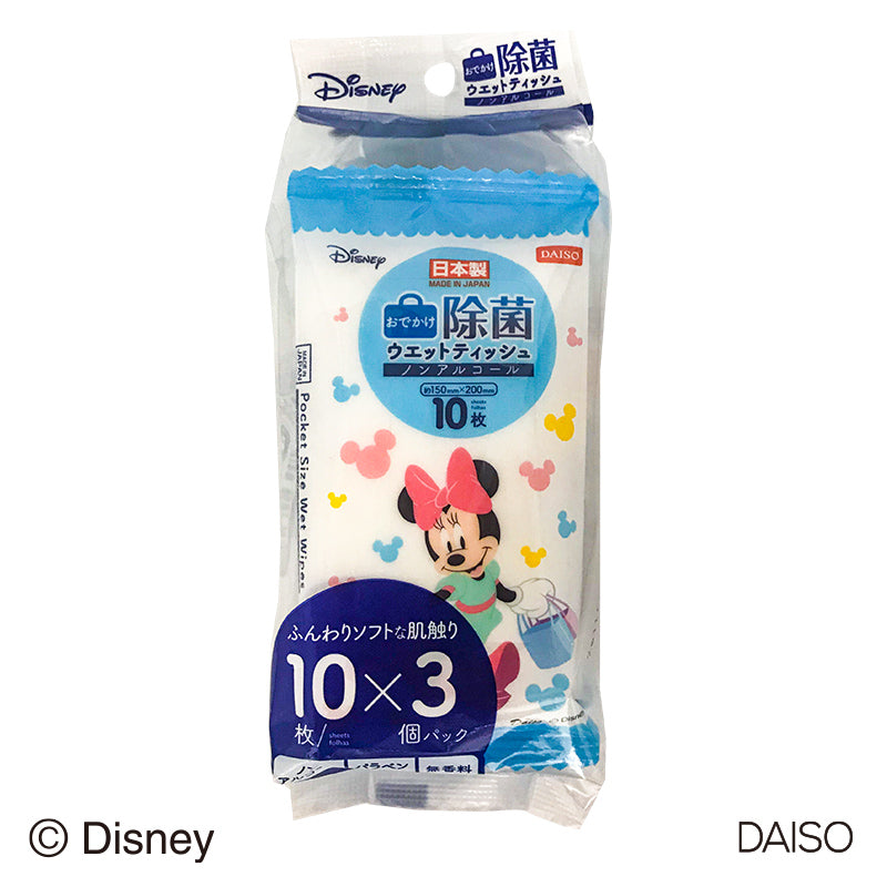 ミニーノンアルコール除菌ポケットウェット１０枚３個 ダイソー(DAISO)