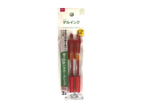 ゲルインクボールペン（ノック式、３本、赤）
