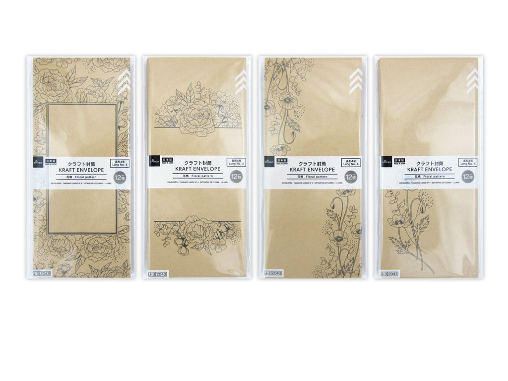 クラフト封筒（長形４号、花柄、１２枚） ダイソー(DAISO)