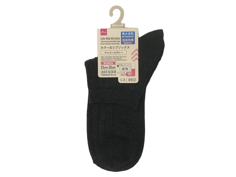カラー太リブソックス（チャコールグレー、かかと直角、吸水速乾、消臭） ダイソー(DAISO)