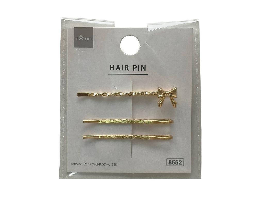 リボンヘアピン（ゴールドカラー、３個） ダイソー(DAISO)