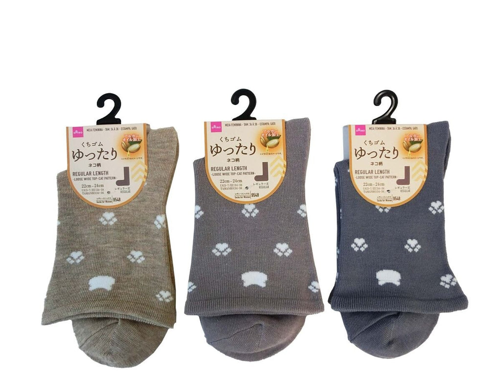シニア用ソックス（レディース、レギュラー丈、ゆったりくちゴム、ネコ柄） ダイソー(DAISO)