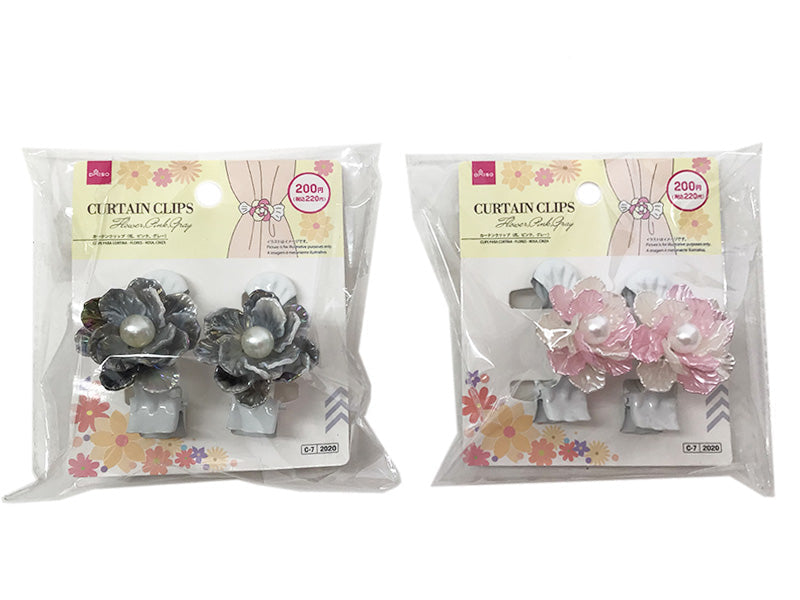 カーテンクリップ（花、ピンク、グレー） ダイソー(DAISO)