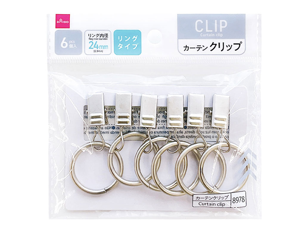 リングカーテンクリップ（シルバーカラー、６個入） ダイソー(DAISO)