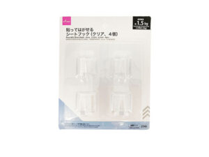 貼ってはがせるシートフック（クリア、４個） ダイソー(DAISO)