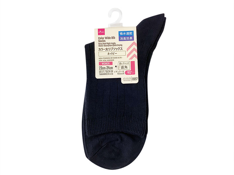 カラー太リブソックス（ネイビー、かかと直角、吸水速乾、消臭） ダイソー(DAISO)