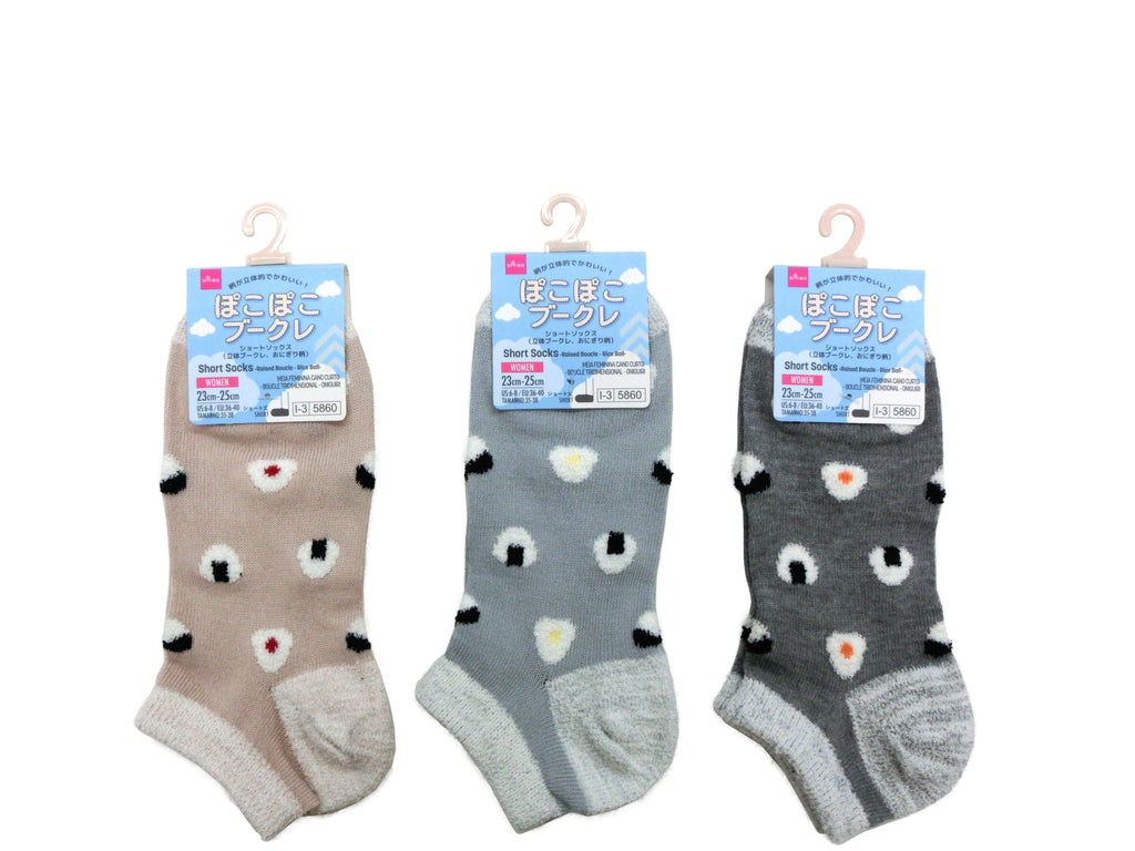 ショートソックス（立体ブークレ、おにぎり柄） ダイソー(DAISO)