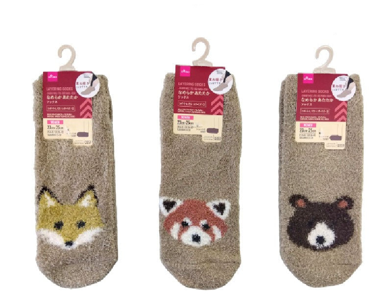 重ね履きソックス（シャギーモール、キツネ・レッサーパンダ・くま） ダイソー(DAISO)
