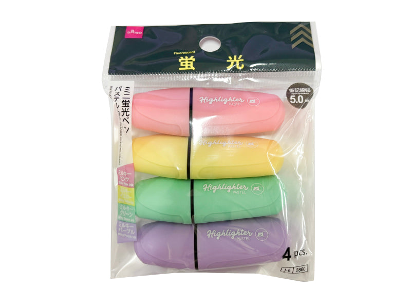 ミニ蛍光ペン（パステルカラー、４本） ダイソー(DAISO)
