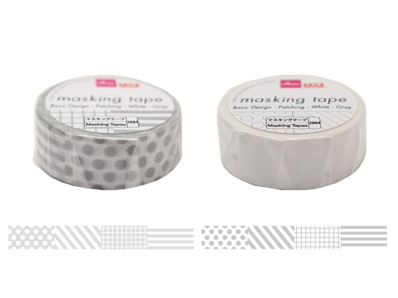 マスキングテープ（ベーシック柄、つぎはぎ、白、グレー） ダイソー(DAISO)