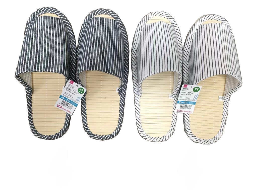 外縫いスリッパ（ストライプ、白竹） ダイソー(DAISO)