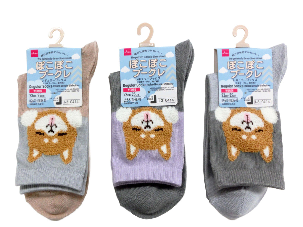 レギュラーソックス（立体ブークレ、柴犬柄） ダイソー(DAISO)