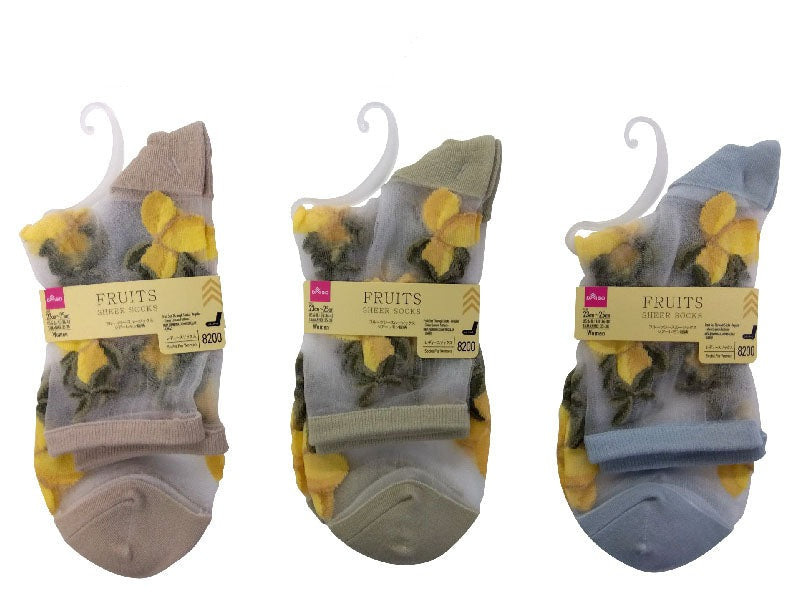 フルーツシースルーソックス（レギュラー丈、シアーレモン総柄） ダイソー(DAISO)
