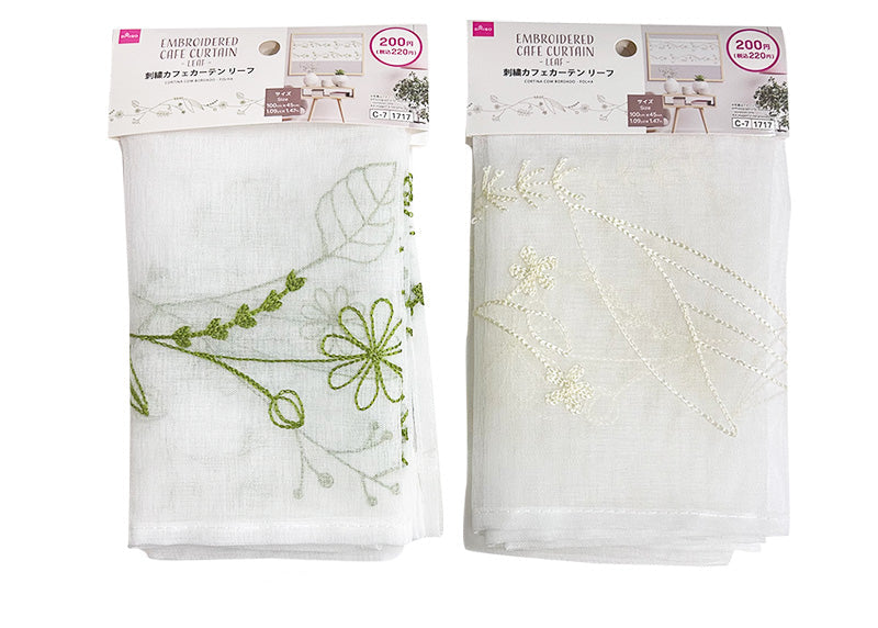 刺繍カフェカーテン（リーフ） ダイソー(DAISO)