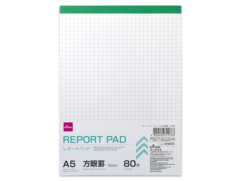 レポートパッド（Ａ５、５ｍｍ方眼罫、８０枚） ダイソー(DAISO)