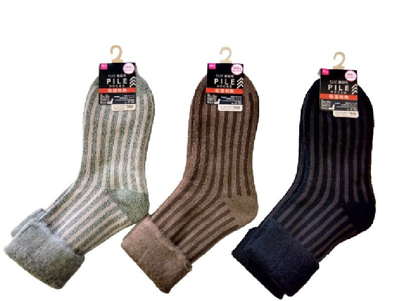 裏起毛パイルソックス（吸湿発熱、暮らし、ストライプ） ダイソー(DAISO)