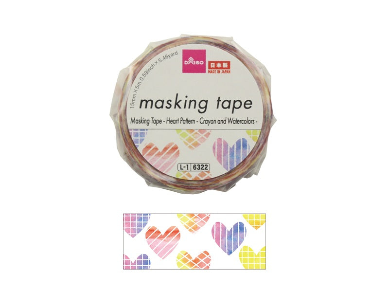 マスキングテープ（ハートパターン、クレヨン、水彩） ダイソー(DAISO)