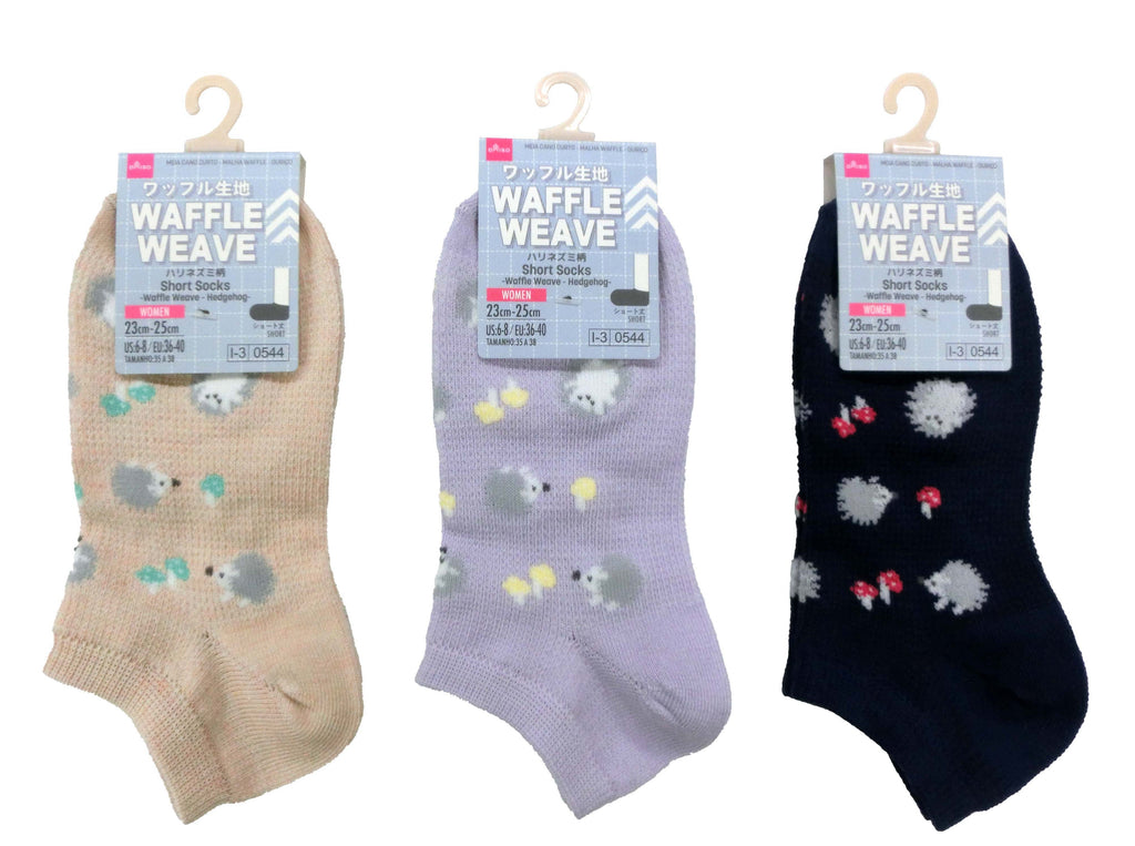 ショートソックス（ワッフル生地、ハリネズミ柄） ダイソー(DAISO)