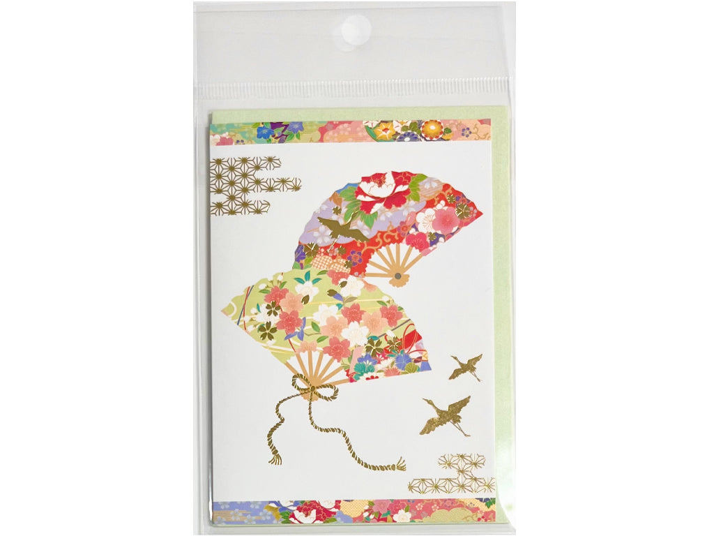 和風グリーティングカード（封筒付、扇子と鶴） ダイソー(DAISO)