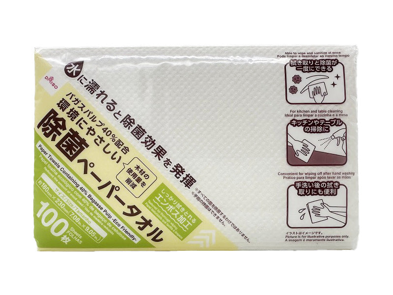 バガスパルプ４０％配合 除菌ペーパータオル（１００枚） ダイソー(DAISO)