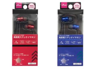 高音質ステレオイヤホン（リモコンマイク付、ブルー、レッド） ダイソー(DAISO)