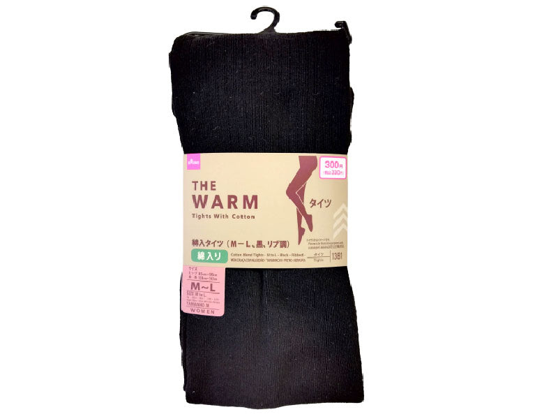 綿入タイツ（Ｍ－Ｌ、黒、リブ調） ダイソー(DAISO)