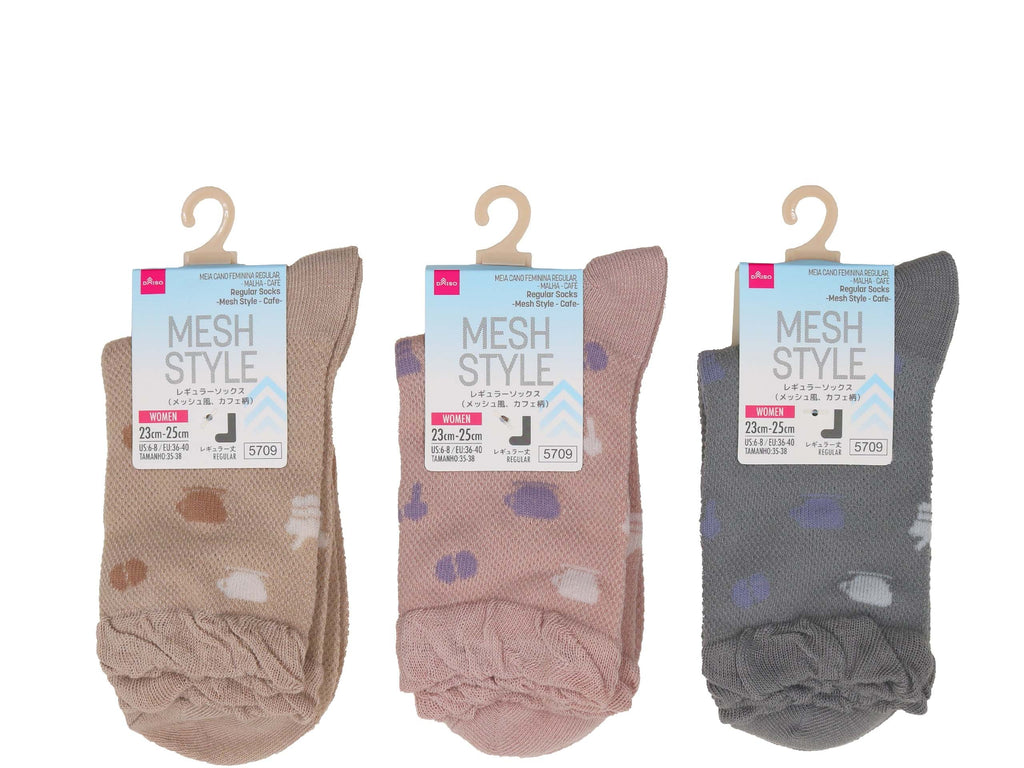 レギュラーソックス（メッシュ風、カフェ柄） ダイソー(DAISO)