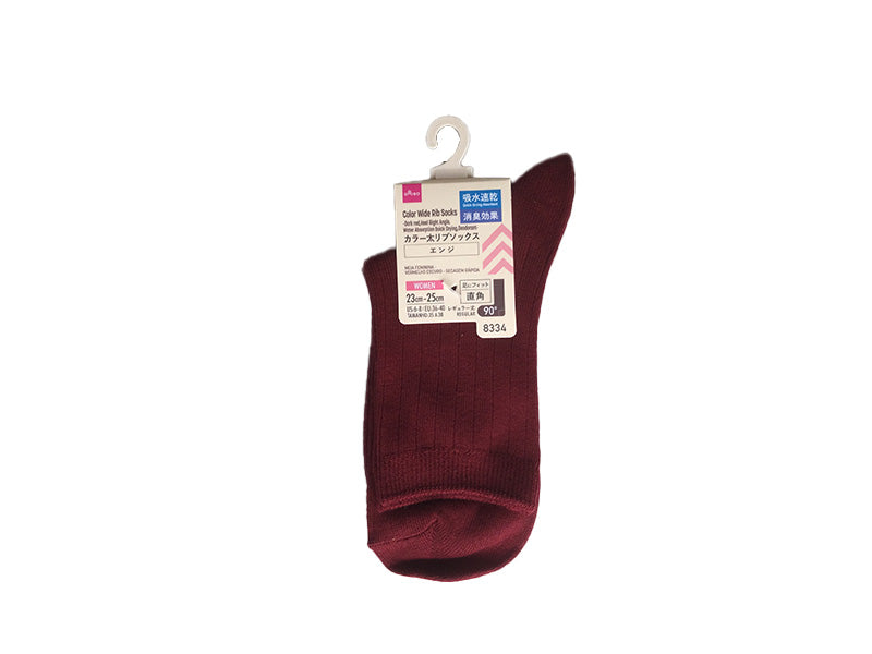 カラー太リブソックス（エンジ、かかと直角、吸水速乾、消臭） ダイソー(DAISO)