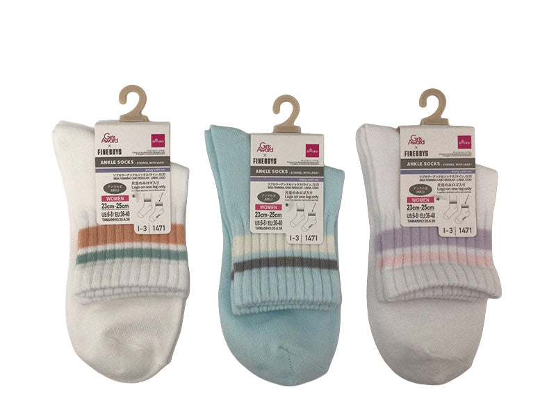 レディースリブカラーアンクルソックス（ライン、ロゴ） ダイソー(DAISO)
