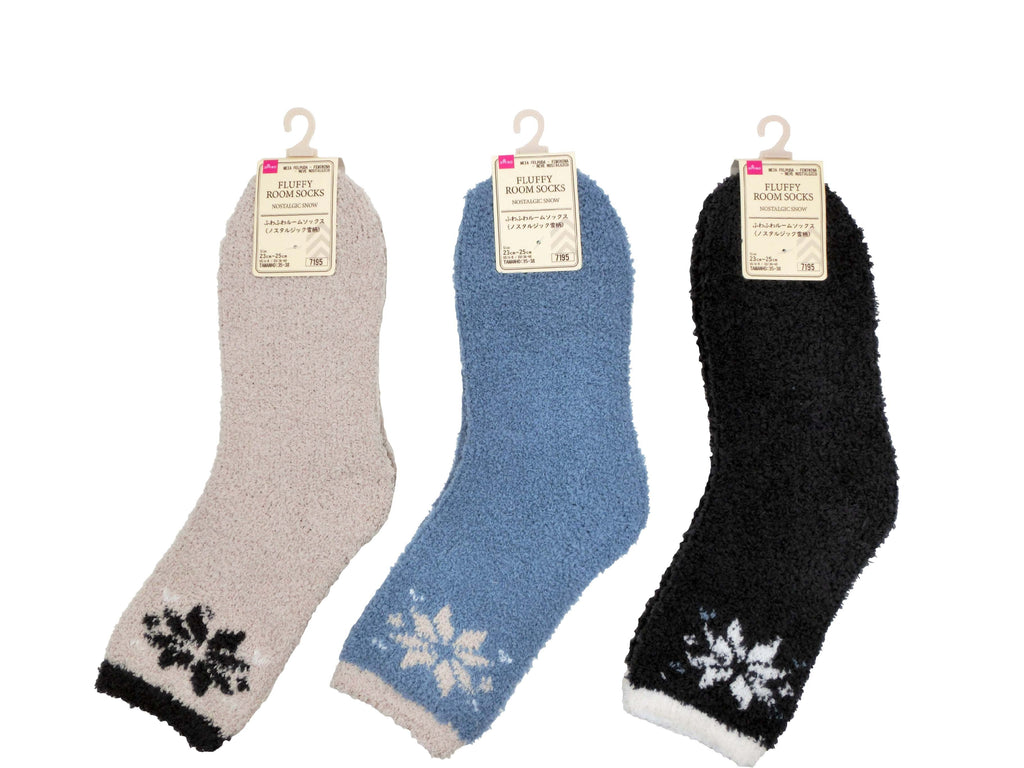 ふわふわルームソックス（レディース、ノスタルジック雪柄） ダイソー(DAISO)