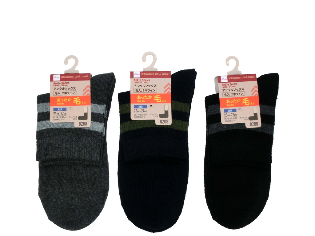 アンクルソックス（メンズ、毛入、２本ライン） ダイソー(DAISO)