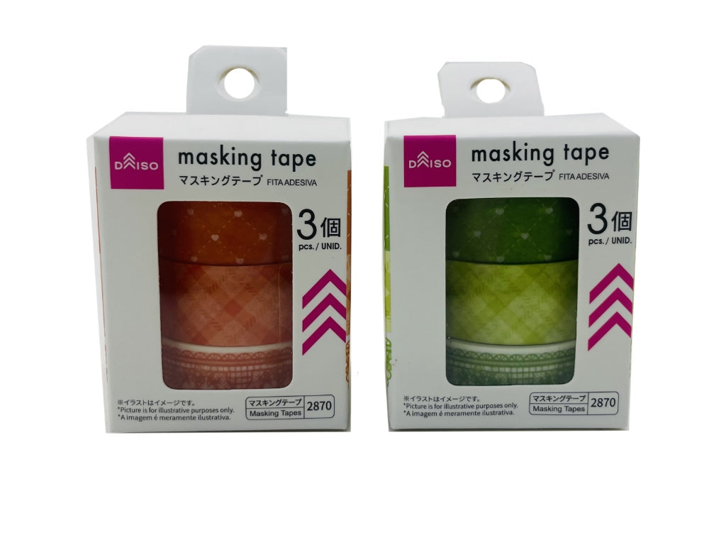 チェック推し色マスキングテープ（オレンジ、黄緑、３個） ダイソー(DAISO)