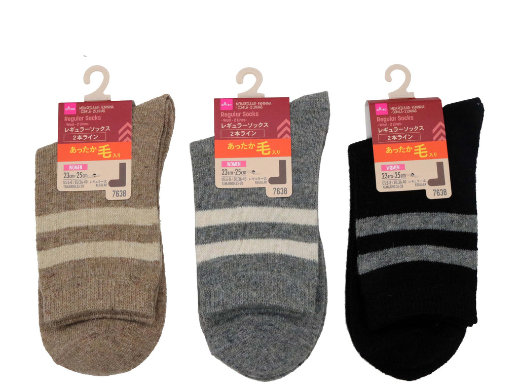 レギュラーソックス（レディース、毛入、２本ライン） ダイソー(DAISO)