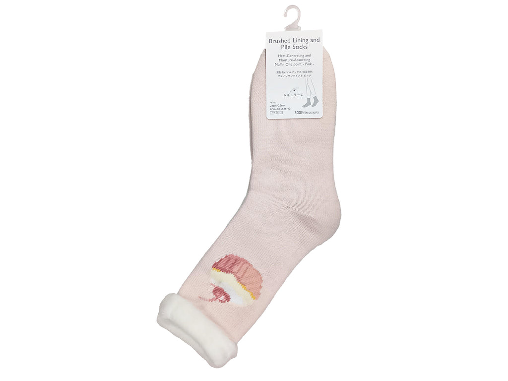 裏起毛パイルソックス（吸湿発熱、マフィンワンポイント、ＰＫ） ダイソー(DAISO)