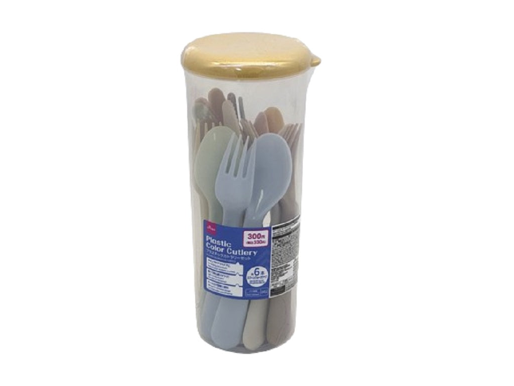 プラスチックカラーカトラリーセット（スプーン・フォーク・ナイフ、各６本） ダイソー(DAISO)
