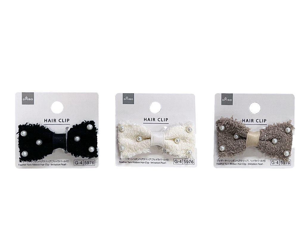 フェザーヤーンリボンヘアクリップ（フェイクパール付） ダイソー(DAISO)