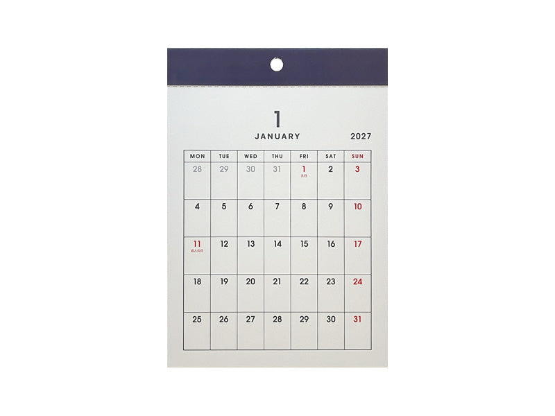 ２０２７年カレンダー（Ａ５、シンプル、月曜始まり） ダイソー(DAISO)