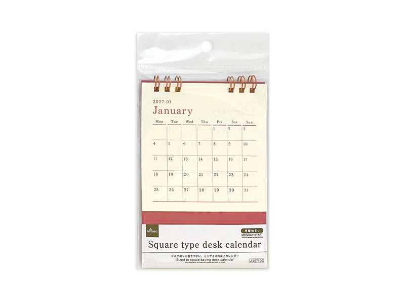 ２０２７年卓上Ｗリングカレンダー（スクエア、ピンク、月曜始まり） ダイソー(DAISO)
