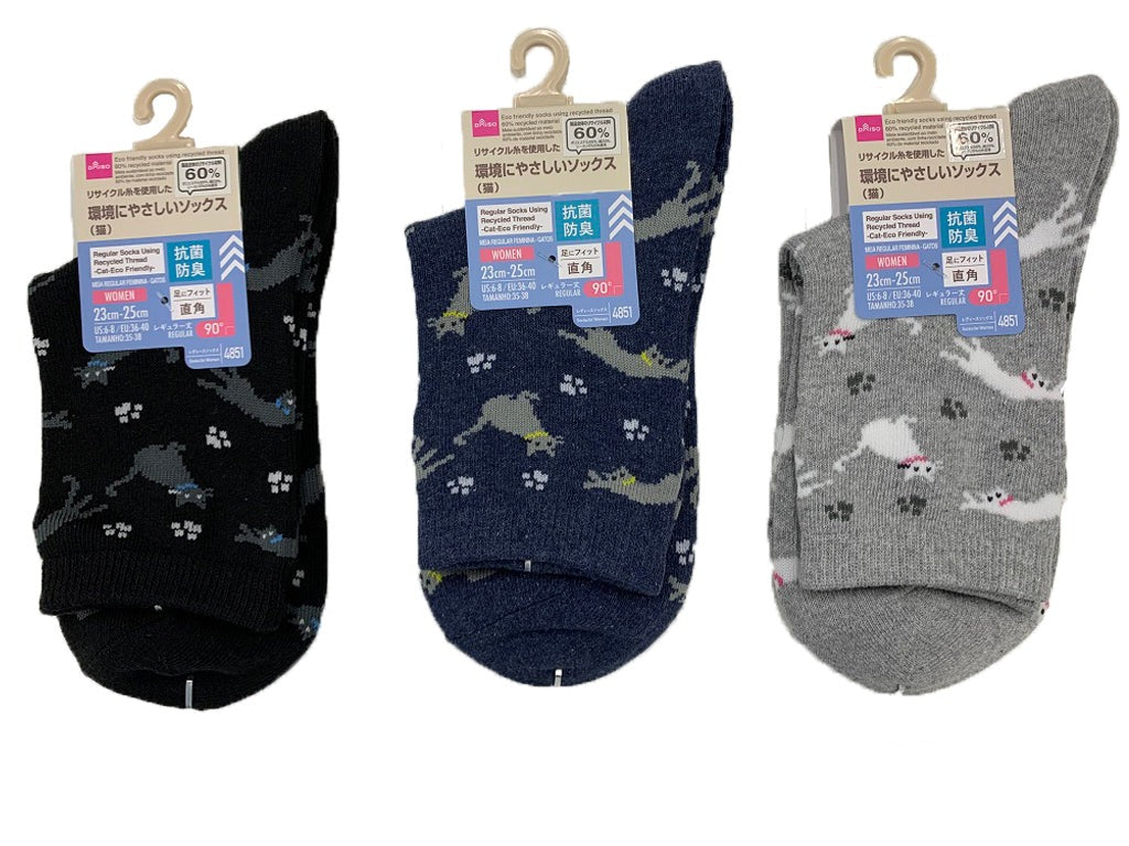 リサイクル糸を使ったレギュラーソックス（抗菌防臭、猫） ダイソー(DAISO)