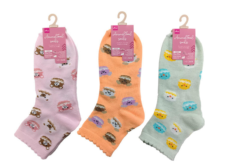 アニマルフードソックス（レディース、マカロンアニマル柄、アンクル丈） ダイソー(DAISO)