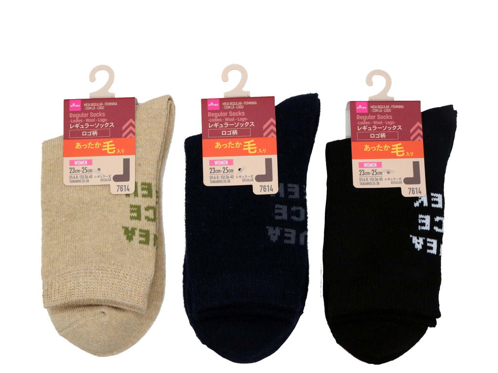 レギュラーソックス（レディース、毛入、ロゴ柄） ダイソー(DAISO)