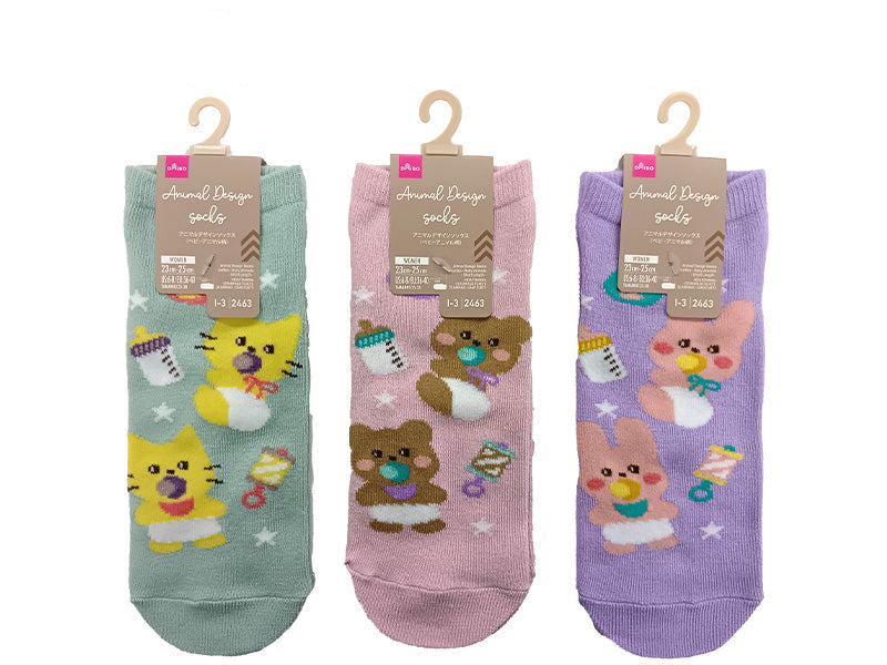 アニマルデザインソックス（レディース、ベビーアニマル柄、ショート丈） ダイソー(DAISO)