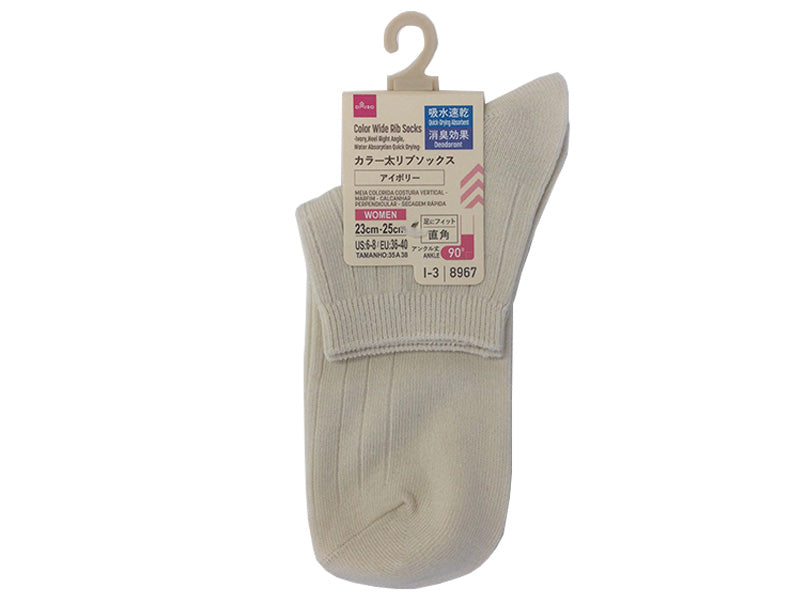 カラー太リブソックス（アイボリー、かかと直角、吸水速乾、消臭） ダイソー(DAISO)