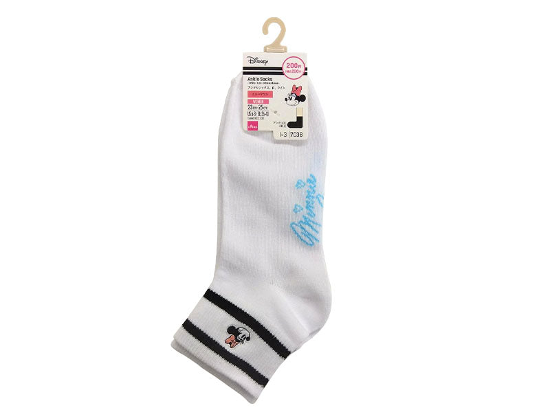 アンクルソックス、白、ライン（ミニーマウス） ダイソー(DAISO)
