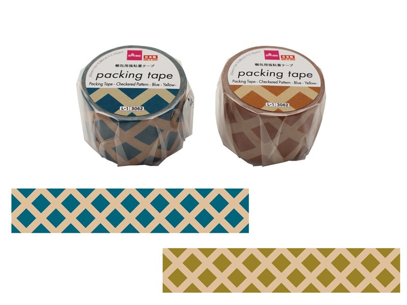 梱包用テープ（格子模様、青色、黄色） ダイソー(DAISO)