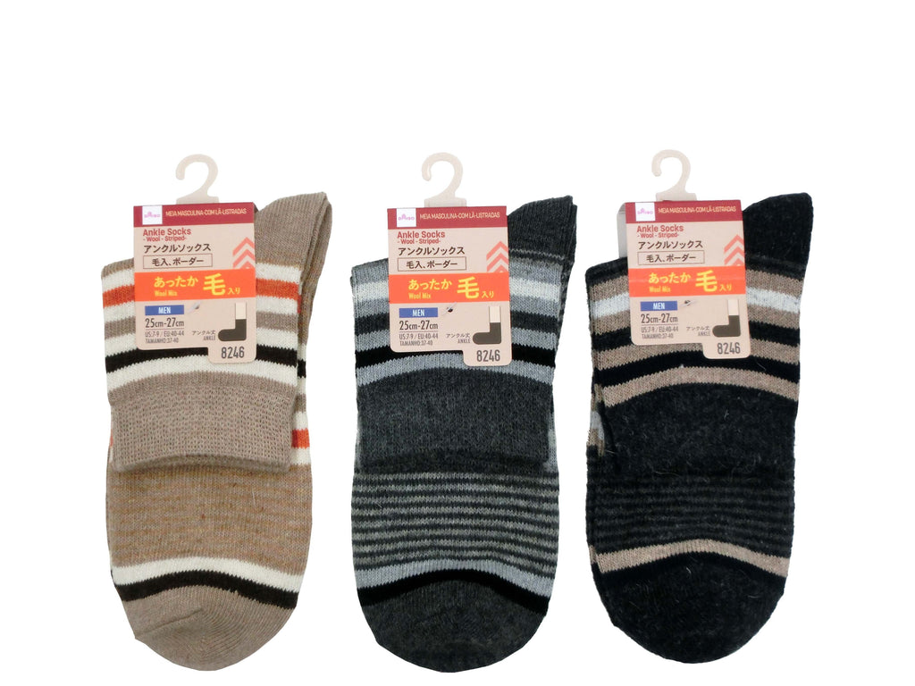 アンクルソックス（メンズ、毛入、ボーダー） ダイソー(DAISO)